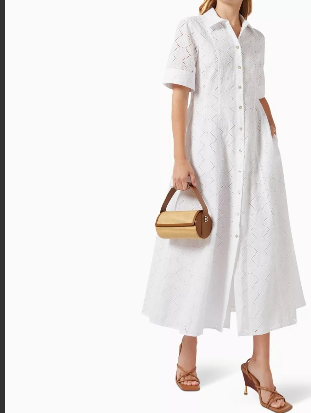 Marella Vezzano Broderie Anglaise Dress in Cotton White Size Medium (8-10)